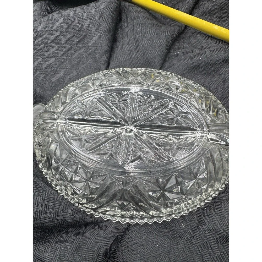 Vintage clear glass divided relish dish Anchor Hocking Oval